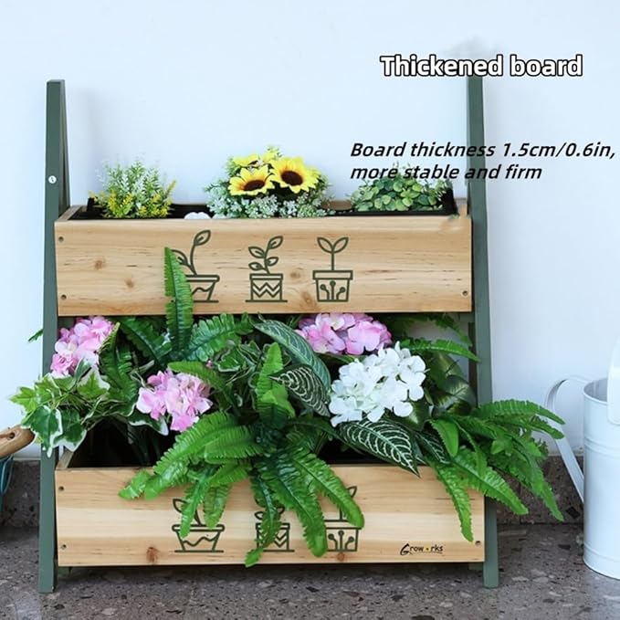 Solid Wood Raised Planter Box with Double Planter Floor-Standing Garden Bed for Outdoor Plants Modern Wooden Flower Rack for Balcony Courtyard Patio and Nursery Use(Green)
