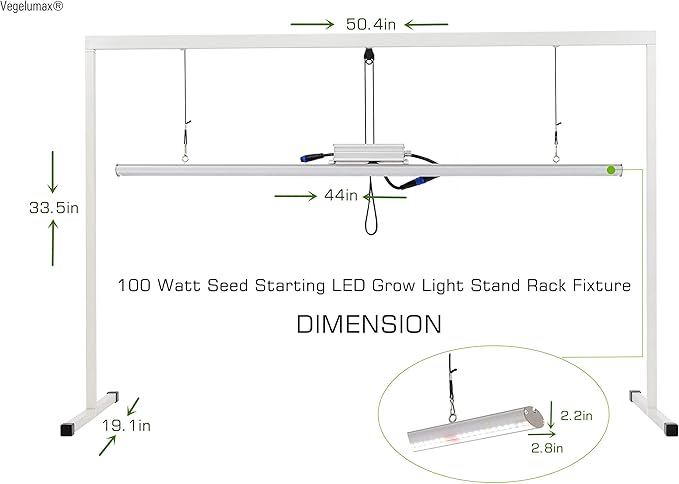 LED Grow Light Lamp Stand for Plant Seedling Germination Vege Flower GrowthFull Spectrum CRI 90+ White Light CCT 6500KIsolated Dimming Power with On/Off SwitchHeight Adjustable100W4FT