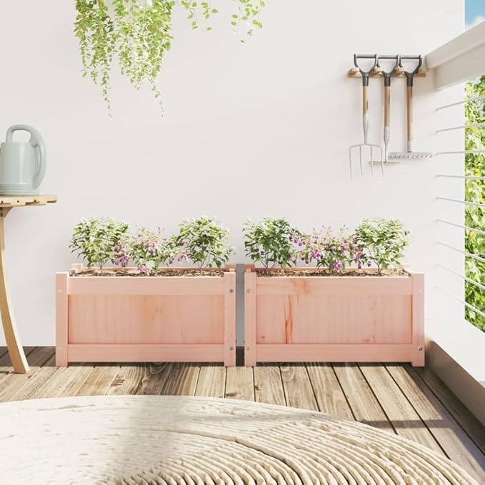 2-Pack Large Raised Garden Bed 23.6x23.6x12.2 Solid Douglas Fir Wood Planter Box Untreated Natural Brown Outdoor Patio Planter for Vegetables Flowers Herbs on Balcony Terrace Yard