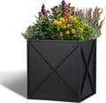 SUNNYPARK Large Metal Planter Box 17”x 17”x 18” Square Modern Black Metal Planter Box Heavy Duty with Drainage Holes for Outdoor Garden Patio