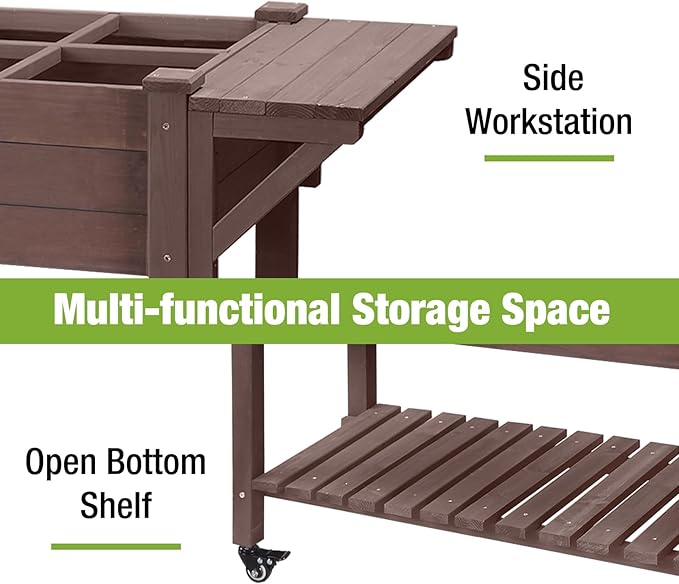GUTINNEEN Raised Garden Bed 52.7x22x30in Outdoor Gardening Elevated Wood Plant Boxes Liner Included