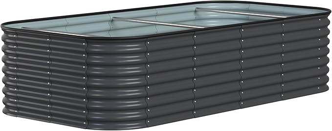 MUPATER 24''H Raised Garden Bed 8x4FT Galvanized Raised Garden Bed W/ 3 Aluminum Support Rods Mutli in 1 Modular Raised Planter Box Outdoor for Vegetables Plants Grey