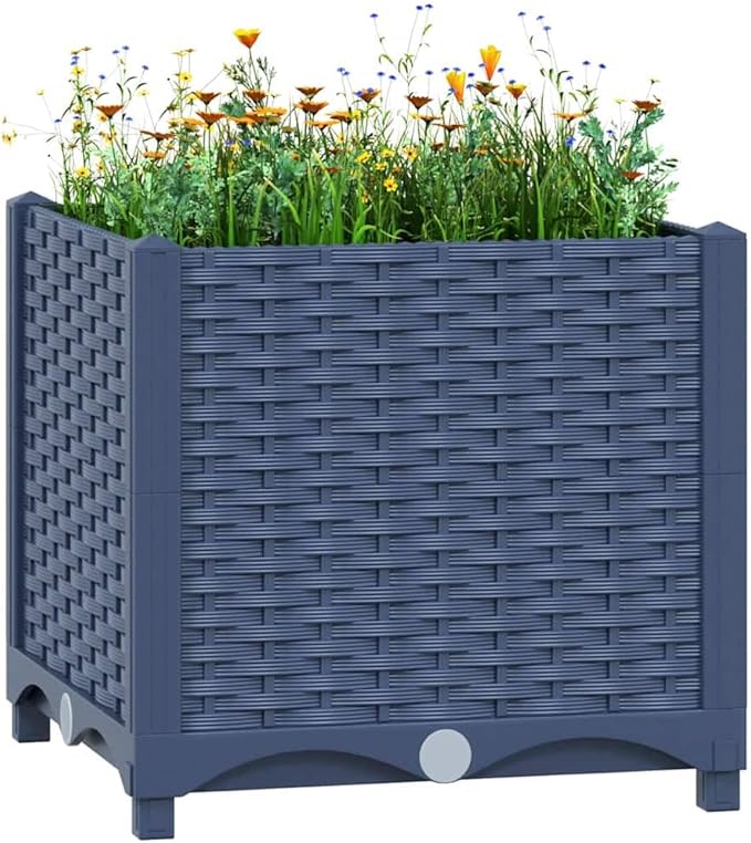 vidaXL Raised Bed 15.7x15.7x15 Polypropylene – Square Gray Outdoor Use – DIY Assembly Required – Ideal for Garden Balcony or Patio