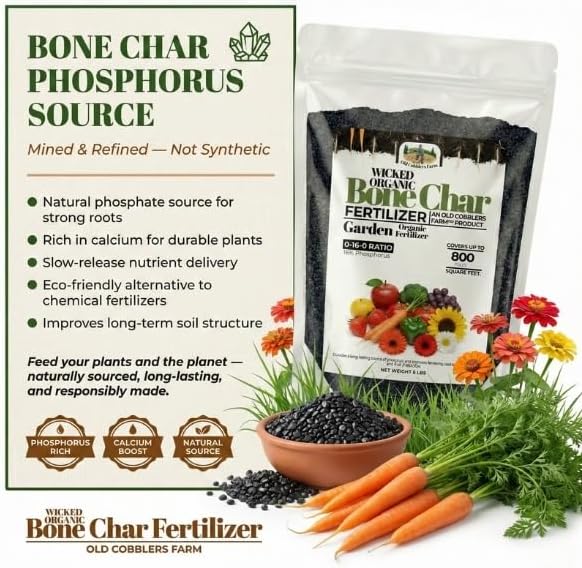 Old Cobblers Farm™ Wicked Organics Bone Char – Balanced Nutrition for Blueberries &amp Acid-Loving Plants – Supports Strong Roots Blooms &amp Fruit Production (5 lbs | 10 lbs | 15 lbs | 20 lbs) (5l