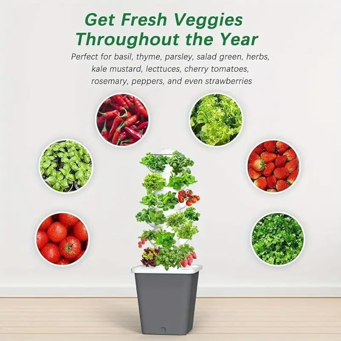 Hydroponic Growing System Outdoor Indoor Vertical Garden Home Gardening System Vertical Garden Planter with Pump and Movable Water Tank Vegetable Plant Gift for Gardening Lover White (25-Plant)