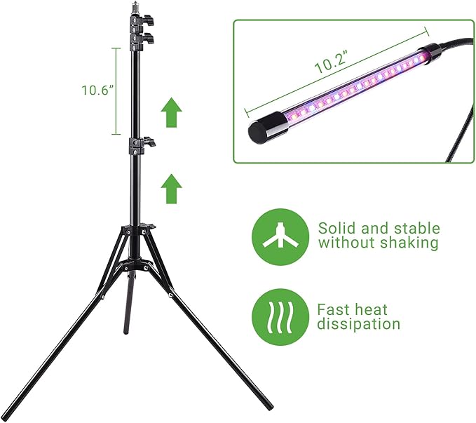 Grow Lights 80 LED Floor LED Grow Lamp with Stand Tripod Adjustable Plant Light with Red Blue Spectrum for Indoor Tall &amp Large Plants 4/8/12H Timer 3 Light Modes 10 Dimmable Levels