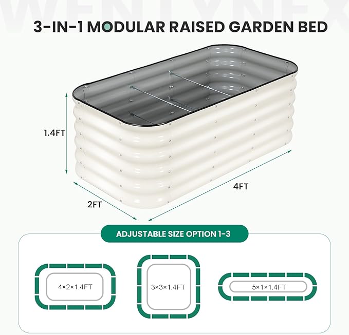 4×2×1.4FT Galvanized Raised Garden Bed Outdoor Metal Raised Garden Bed Kit Large Planter Raised Beds 3 In1 Modular Raised Planter Box OutdoorRaised Beds for Gardening for Vegetables Flowers Herbs