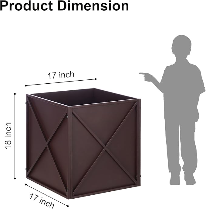 SUNNYPARK Large Metal Planter Box 17”x 17”x 18” Square Modern Brown Metal Planter Box Heavy Duty with Drainage Holes for Outdoor Garden Patio