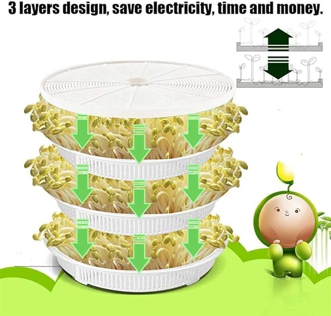 Intelligent Multi-Function Three-Layer Bean Sprout Machine Automatic Large Capacity for Home use 360 Degree Watering Intelligent Temperature