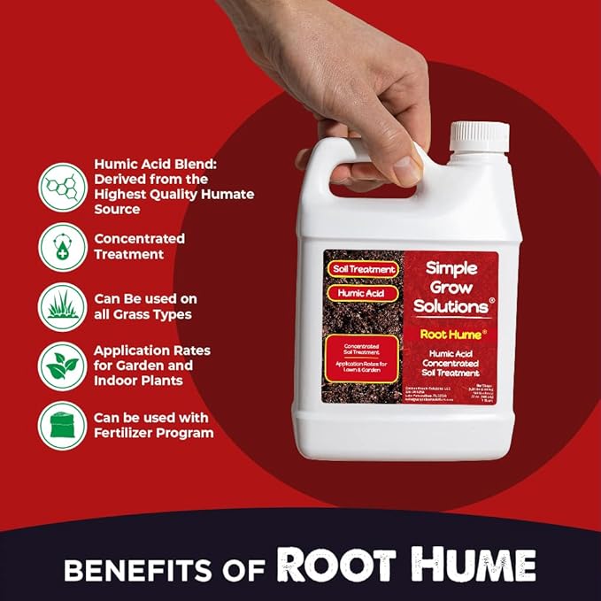 Raw Organic Soil Conditioner- Root Hume- Simple Grow Solutions- Natural Plant &amp Lawn Treatment- Nutrient Food Enhancer- Concentrated Liquid Humic - Grass Tomatoes Citrus Flowers Vegetables