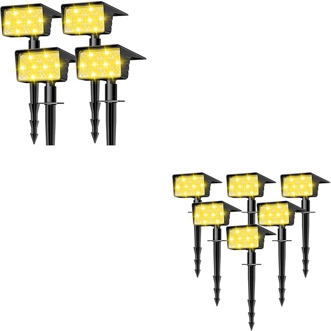 4 Pack Warm White&amp6 Pack Warm White Solar Spot Lights Outdoor with 60 LED &amp Auto On/Off Solar Lights Outdoor Waterproof IP68 with 3 Lighting Modes 2-in-1 Solars Landscape Light for Outside