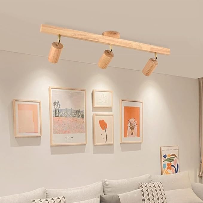 Rotatable Wooden Ceiling Light Adjustable LED Track Lighting Kit Modern Spotlight for Home Farmhouse Kitchen 2-Light