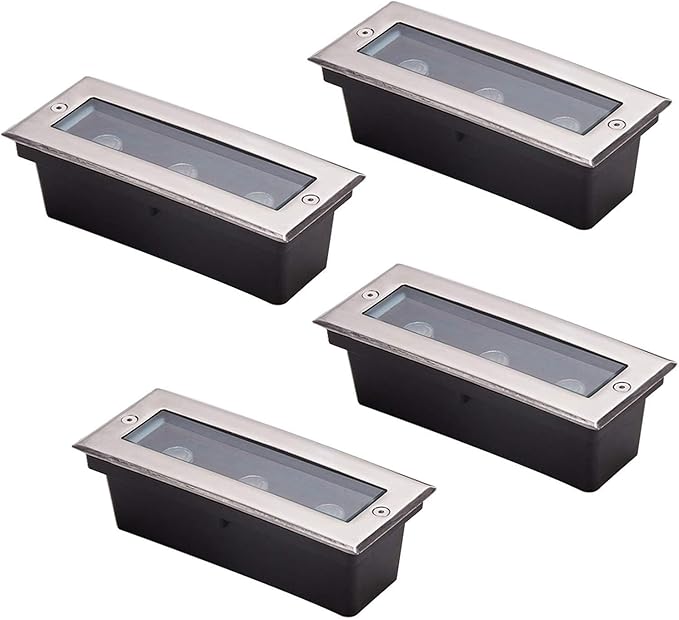4PCS Outdoor Recessed Spotlight 85-265V Landscape Lights IP67 Waterproof Underground Light LED Rectangle Outdoor Garden Stainless Steel Spotlight Walkover Led Lights Floor Lamp (Blue Light 3W)