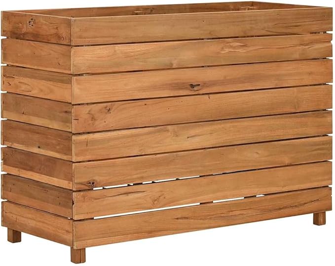 Raised Bed for Outdoor Vegetable Herb Gardening - Large Recycled Teak Wood and Steel Planter Box for Flower Plant Pots and Metal Beds