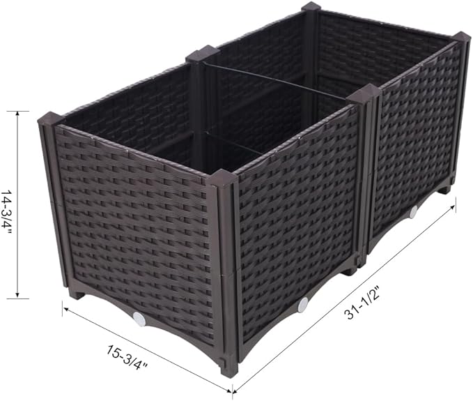 Self-Watering Raised Garden Bed Planter Box for Vegetables Flowers Herbs and Succulents – Deep Eco-Friendly PP Grow Bed (Brown + Polypropylene-1)
