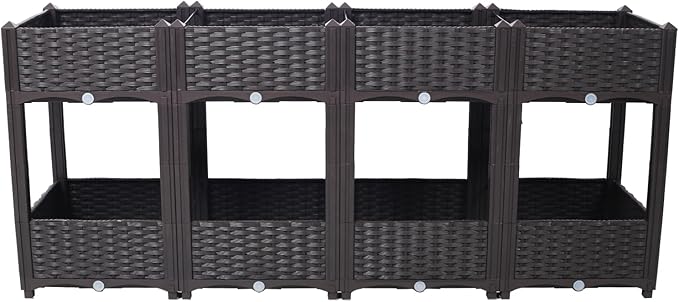 Planter Raised Beds - Elevated Garden Box with Drainage Plug for Vegetable/Flower/Herb Outdoor Gardening Kit Brown 63x15.7x27.7
