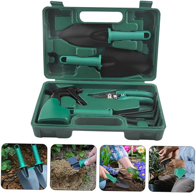 Luxshiny Stainless Steel Garden Tool Set with Carry Case 5pcs Flower Planting Shovels and Gardening Scissors for Outdoor Gardening and Lawn Care