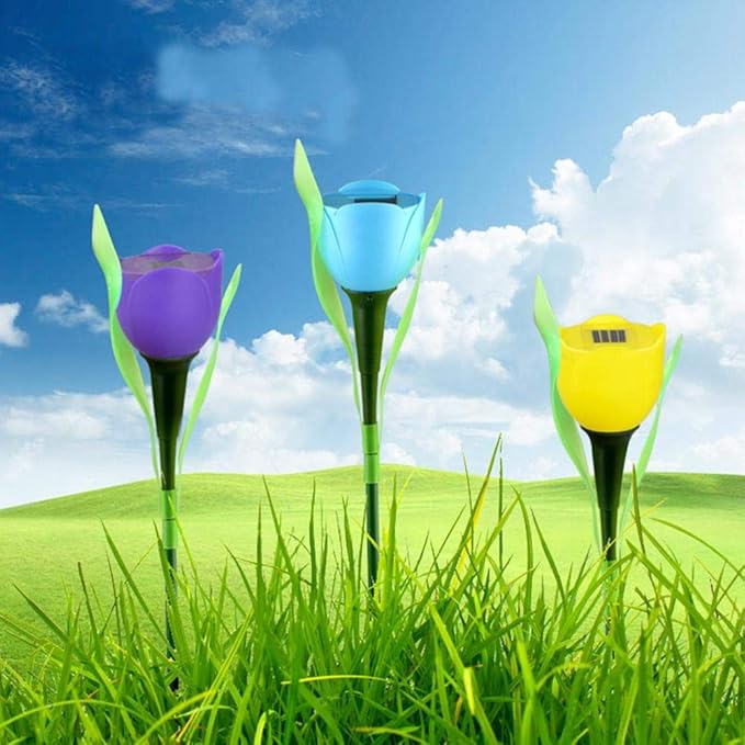Plant Growing Lamps Solar Light Tulip Flower Lamp Multi-Color Outdoor Waterproof Garden Yard Path Lawn Insert Solar Light 10PC(Yellow)