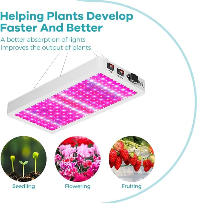 800W LED Full Spectrum Red Blue Plant Lights 100-277V Indoor Planting Fill Lamps Seeds Hydroponic Lights Veg/Bloom Modes Dimmable UV/IR Succulent Cultivate Lamp Greenhouse Tent Vege Fruits Lighting