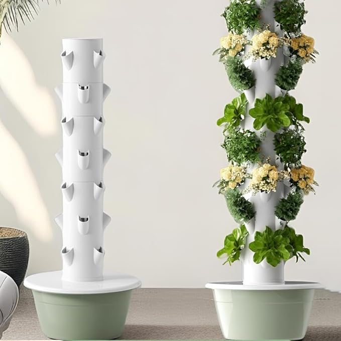Hydroponics Tower Indoor Growing System Vertical Hydroponic Vegetable Growing Machine with Pump And Movable Water Tank Garden Planter Indoor Smart Garden Kitfor Both Indoor And Outdoor28 holes