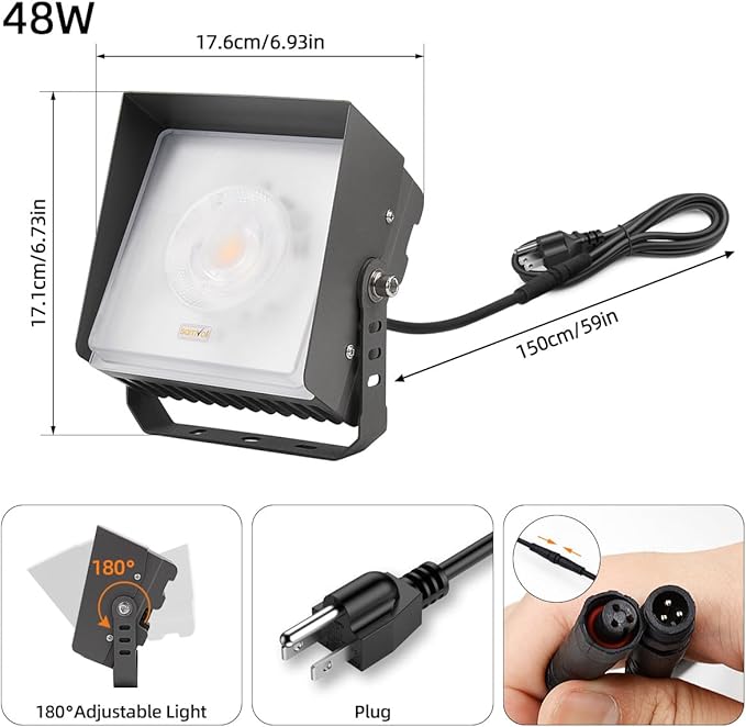 Led Landscape Outdoor Spot Light with Anti-Glare Cap - Heavy Duty Waterproof IP65 120V 270⁰ Adjustable Mount 3000K Thickened Aluminum Spotlight for BLDG Yard Garden Tree (48 Watts)