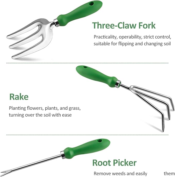 Garden Tool Set Premium Ergonomic Stainless Steel Hand Garden Tool Kit for Women and Men with Storage Bag for Outdoor Gardening Work