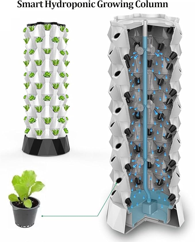 Tower Hydroponic Growing System with Water Pump Vertical Plant Sites Soilless Garden Column DIY Hydroponic Farm Equipment AeroponicKit Smart Water Circulation(6 Layers)