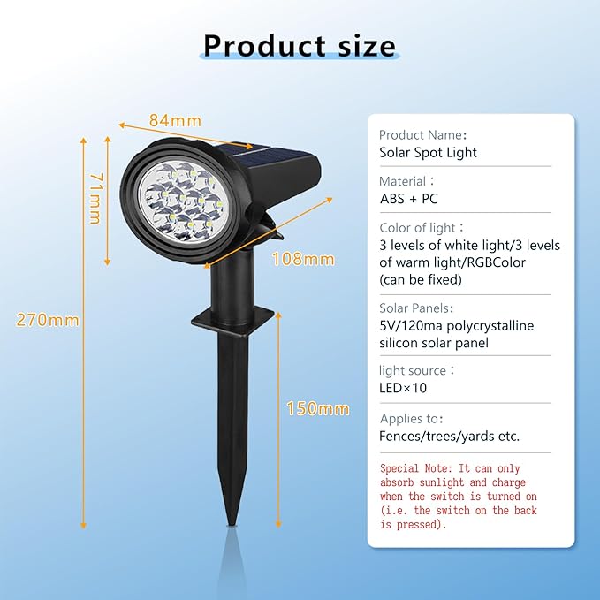 Solar Spot Lights OutdoorSolar Lights Outdoor Waterproof IP68Dark Sensing Auto On/OffSuitable for Garden Corridor Landscape Lighting and Flag Lighting. (Warm White 4-Pack)