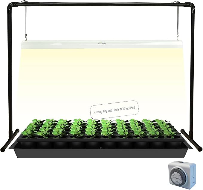 2 feet LED Grow Light Stand for SeedlingIron Pipe Framewith Natural White Light Full Spectrum LED Plant Growing Lamp Light Height Ajustablewith Timer Outlet