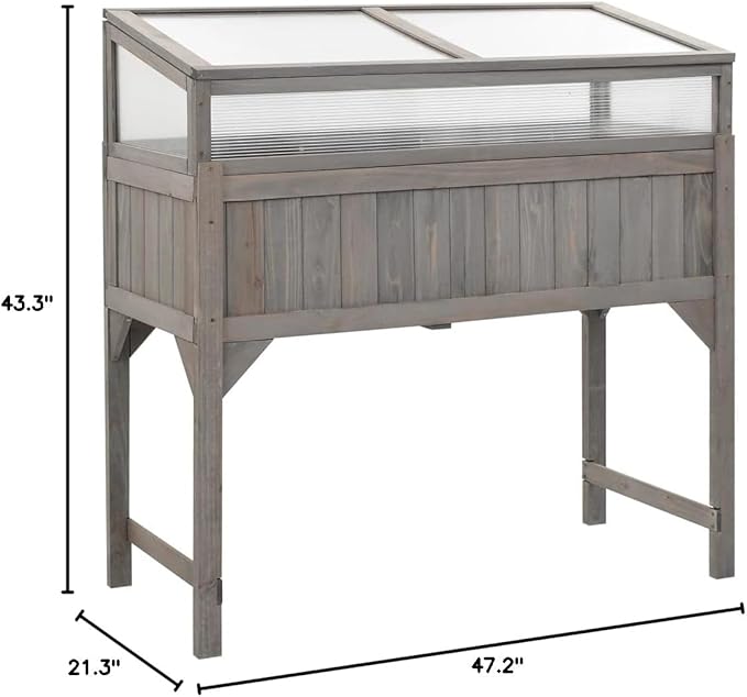 YAFF Raised Bed with Greenhouse 43.3x21.3x47.2 Solid Fir Wood(Gray)