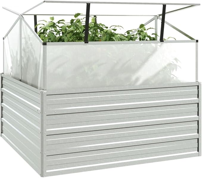 Outdoor Garden Raised Bed with Greenhouse Silver 39.4 x 39.4 x 33.5