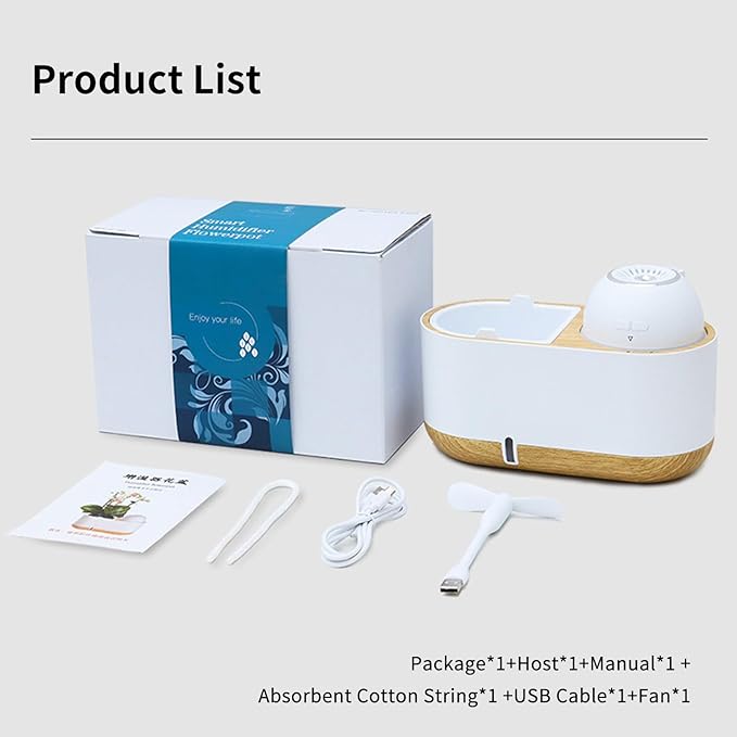 Flowerpot humidifier dual use Hydroponics Growing Systemsmart planting Soft light designautomatic water absorption containerGardening Gifts for WomenPlant-Free(White)