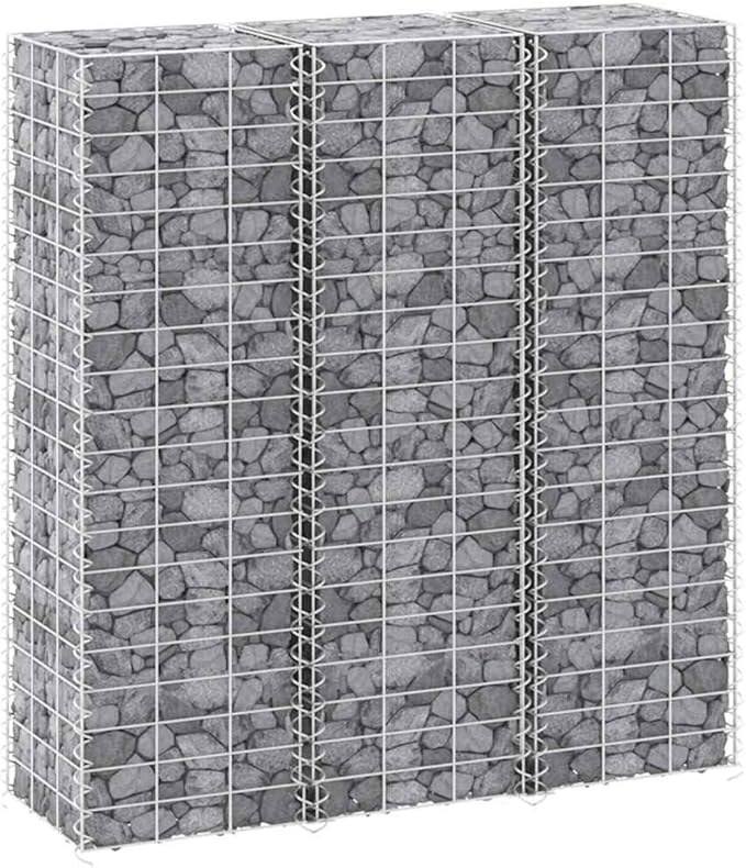 3-Pack Gabion Raised Garden Bed 11.8x11.8x39.4 in Silver Metal Planter Cubes Stackable for Flower Vegetable Patio Outdoor