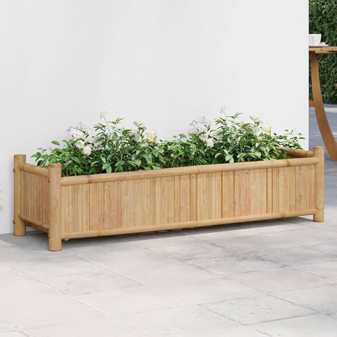 Large Bamboo Planter Box for Outdoor Vegetables Flowers &amp Herbs 39.4 inch Garden Planting Bed for Gardening and Growing - Elevated Plant Trough