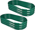 Land Guard 2Pcs Galvanized Raised Garden Bed Kit Galvanized Planter Oval Large Metal Raised Garden Boxes Outdoor for Vegetables（Forest Green）