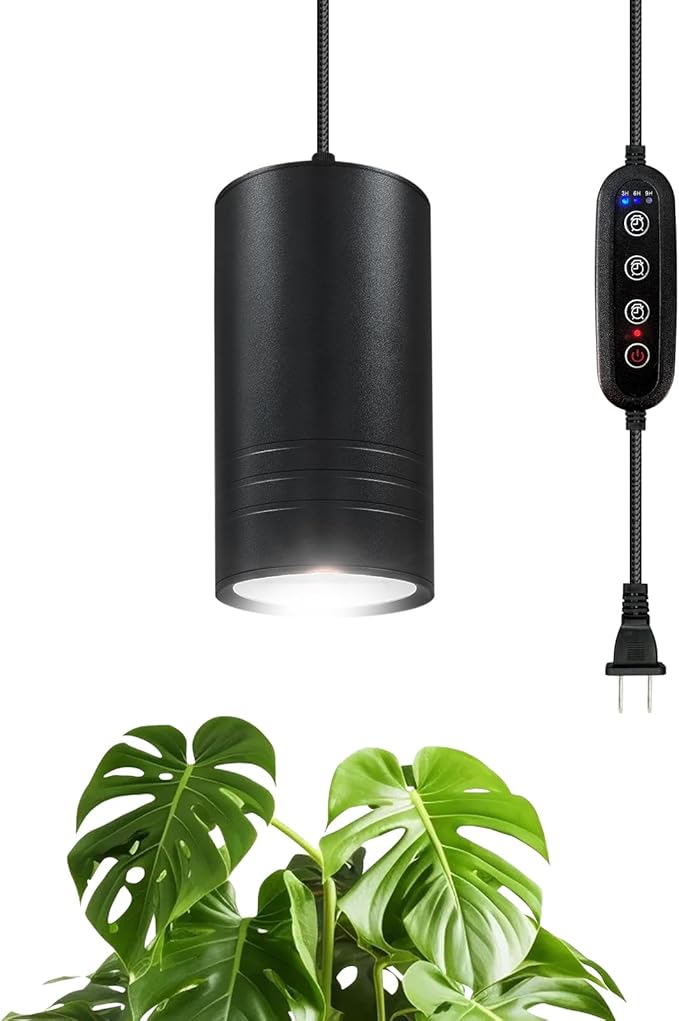 Plant Hanging Grow Light Full Spectrum Warm White Color with Timer Plug-in Pendant Grow LightsLarge Black Luxury LED Grow LightsIndoor Pendant lamp