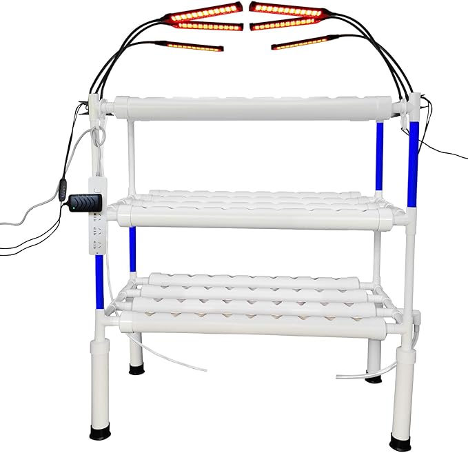 Upgraded Hydroponics Growing System with LED Grow Lights108 Plant Sites3 Layers Food-Grade PVC-U Pipes Hydroponic Grow Kit