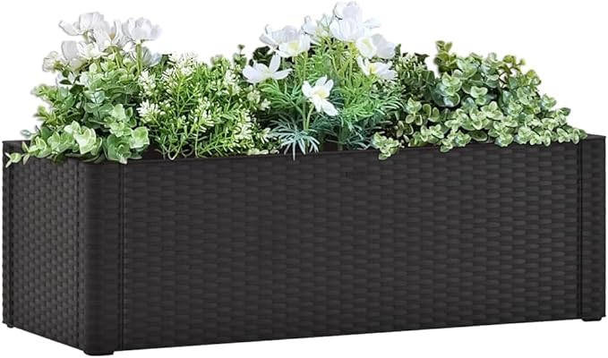 Anthracite Self-Watering 39.4x16.9x13 in Raised Bed Planter UV-Resistant PP Rattan-Look Elevated Garden Box for Balcony Patio 23.8 gal