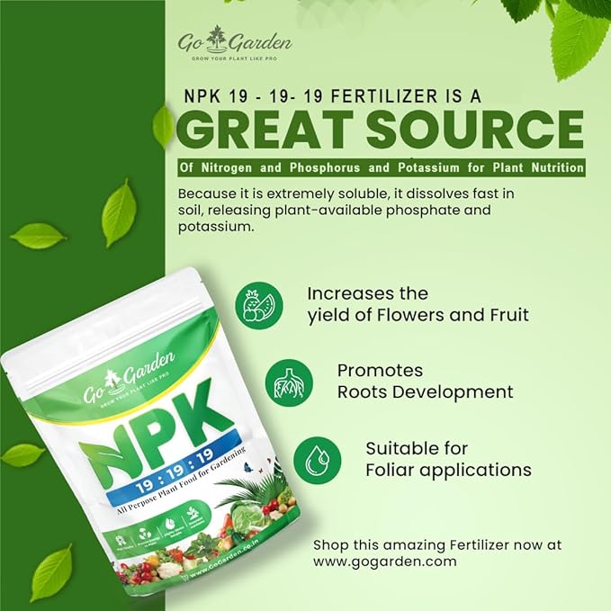 Go Garden Npk 19 19 19 for All Plants Growth Plant Food for Plants and Gardening Purpose 950 Grams Pack Powder