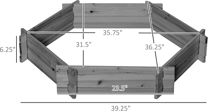 Wooden Raised Garden Bed Hexagon Screwless Planters for Outdoor Plants Vegetables Flowers Herbs 39 x 36 x 6 Gray