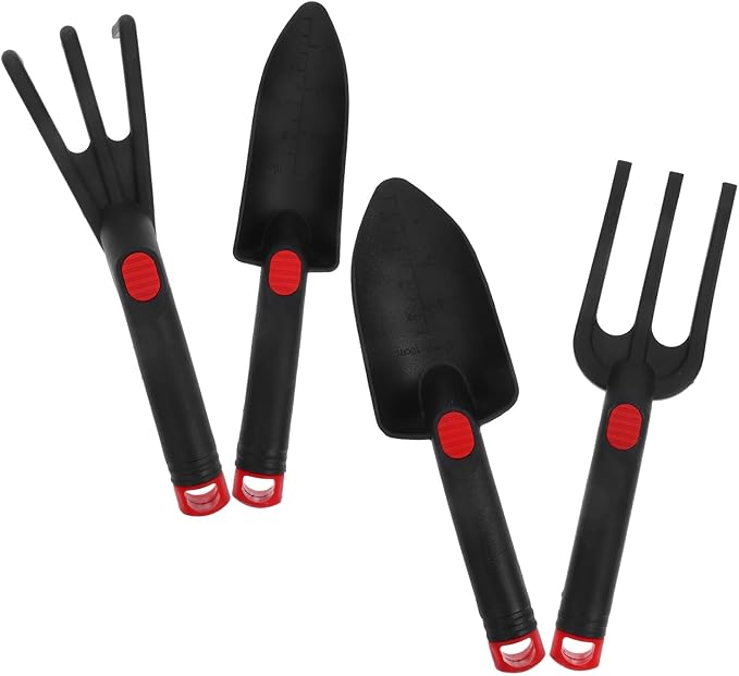 Mini Garden Tool Set Small Ergonomic Hand Tools for Indoor Planters and Soil Digging 4pcs Gardening Kit with Trowel Spade Rake and Digging Fork for Home Garden Use