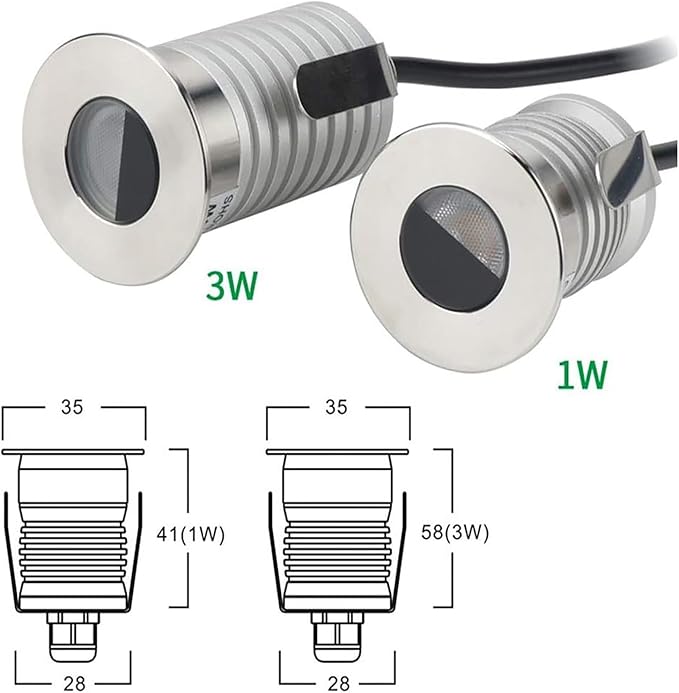 LED Underground Light - Outdoor Low Voltage Landscape Spotlight IP67 Waterproof Half-Shielded Anti-Glare Recessed Warm White (12V-3W White 24V)