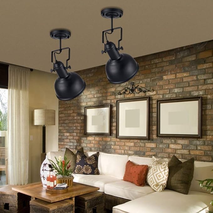 1-Light Industrial Vintage Semi-Flush Ceiling Spotlight Modern Spot Lamp Track Lighting Black/Orange Wall Mount Track Lights for Farmhouse Balcony High Brightness Lamps
