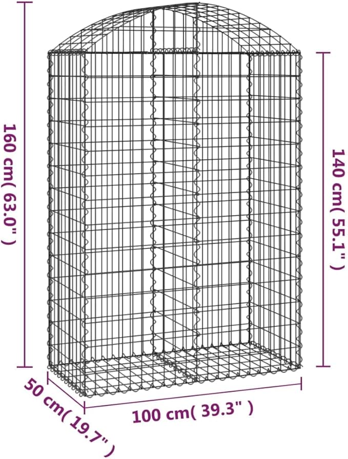 Gabion Basket Silver Galvanized Iron 39.4x19.7x63.0 in Rectangular Outdoor Planter for Garden Sound Dampening Raised Garden Bed