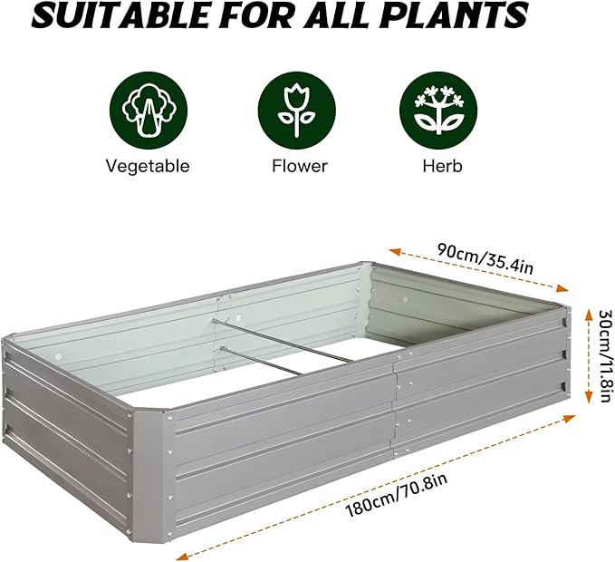 6 x 3 x 1 ft (2 Pack) Metal Garden BedOutdoor Planter Box Metal Patio Kit Planting Bed for Vegetables Flowers HerbGrey