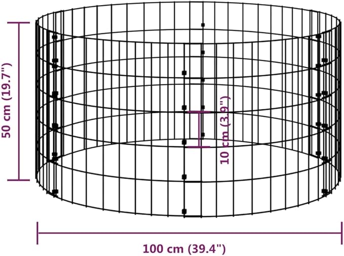 Outdoor Garden Galvanized Steel Circular Gabion Pole Patio Backyard Gabion Basket Cage Planter Stand Garden Gabion Post Raised Bed Fencing Ø39.4x19.7-179