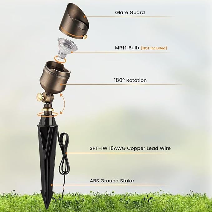 12V Solid Brass Outdoor Landscape Spotlights Heavy Duty Low Voltage LED Landscape Lights Waterproof for Yard Lawn Garden Patio Bronze Accent Lighting Fixture Without MR11 Bulb (4 Pack)