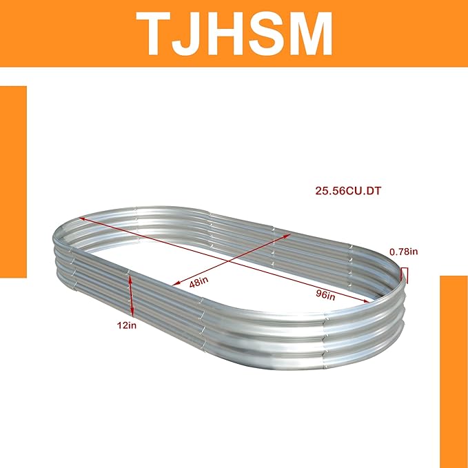 1 Pack 8x4x1Ft Silver Outdoor Metal Raised Garden Bed Flower Box Planted with Many Kinds of Plants Vegetables Flowers