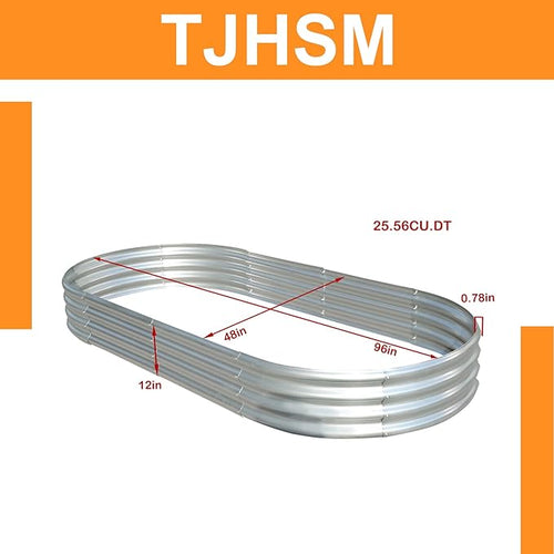 1 Pack 8x4x1Ft Silver Outdoor Metal Raised Garden Bed Flower Box Planted with Many Kinds of Plants Vegetables Flowers
