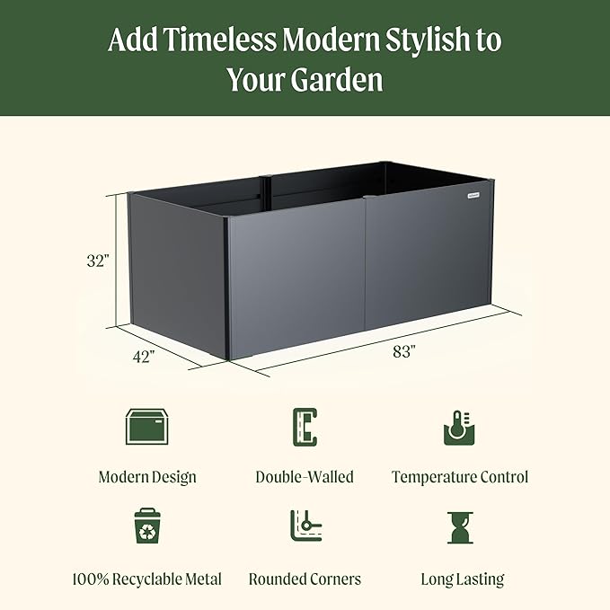 Vego garden 32 Extra Tall Modern Raised Garden Beds Kit 42 x 83 Garden Raised Bed Metal Planter Box for Vegetables Flowers Fruits Midnight Blue